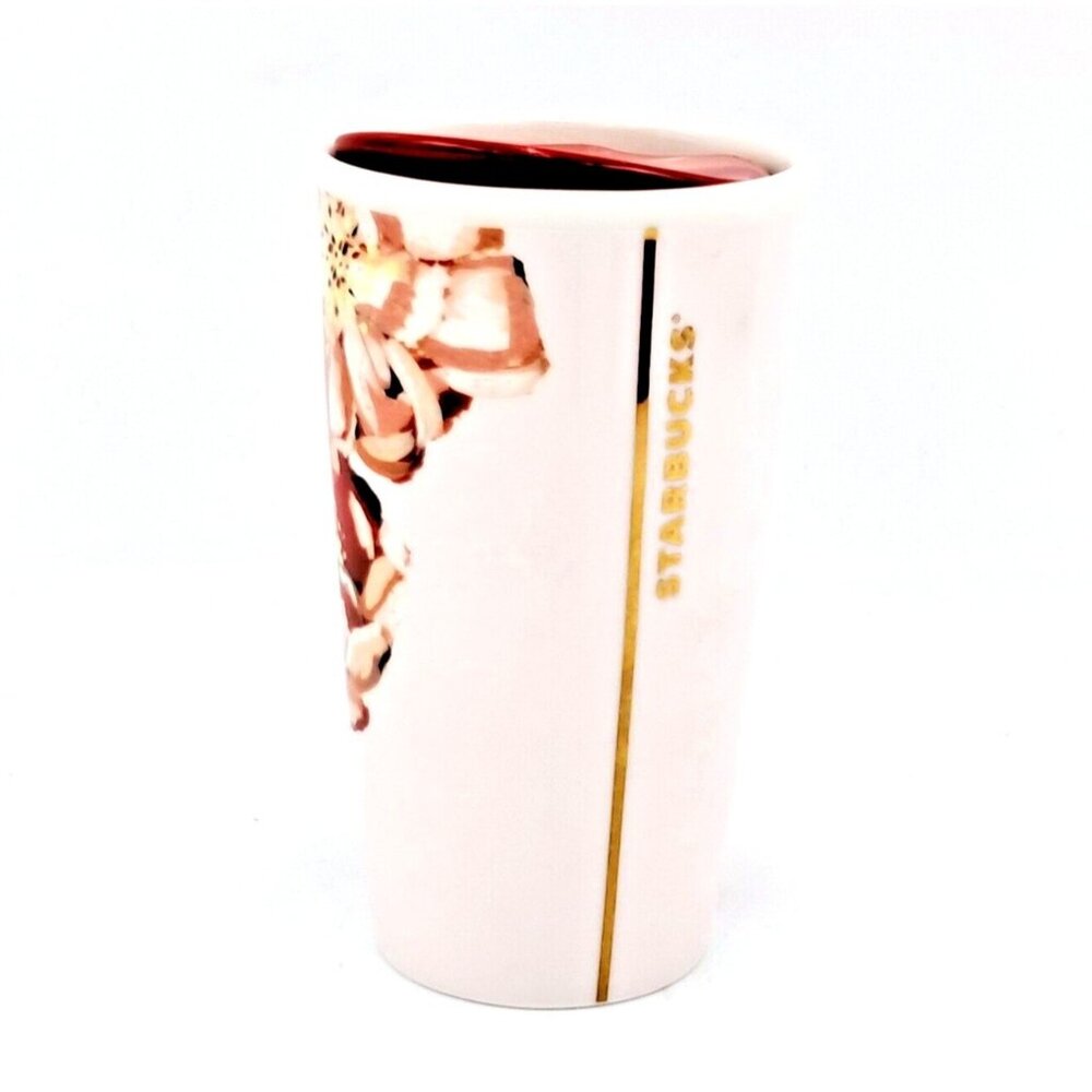 Starbucks Floral Tall Travel Mug 10oz Red Lid-Ceramic  10 Ounces-2018